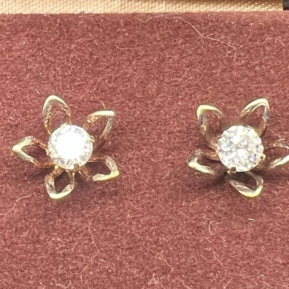 Vintage Whitehall ~Cubic Zirconia  Earrings~Prong~ Bronze/ Gold Tone~New In Box